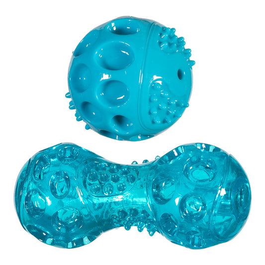 Chase 'n Chomp Squeak and Light Up Ball and Dumbbell Dog Toy, Mental & Physical Stimulation, 2 Pack