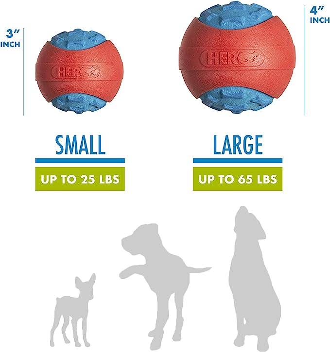 HERO Outer Armor Small, Durable Ball for Small Dogs, Squeaks & Floats