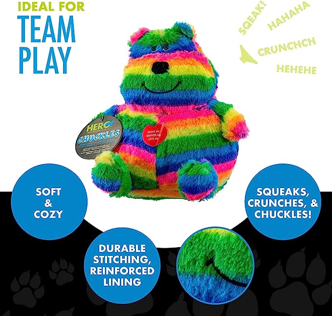 Hero Chuckles Bellies Plush Rainbow Bear with 3-in-1 Squeaker