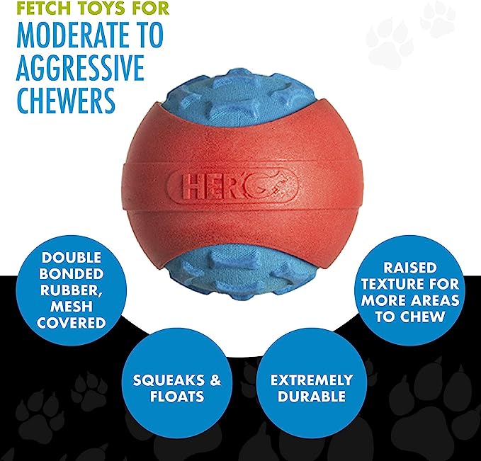 HERO Outer Armor Small, Durable Ball for Small Dogs, Squeaks & Floats