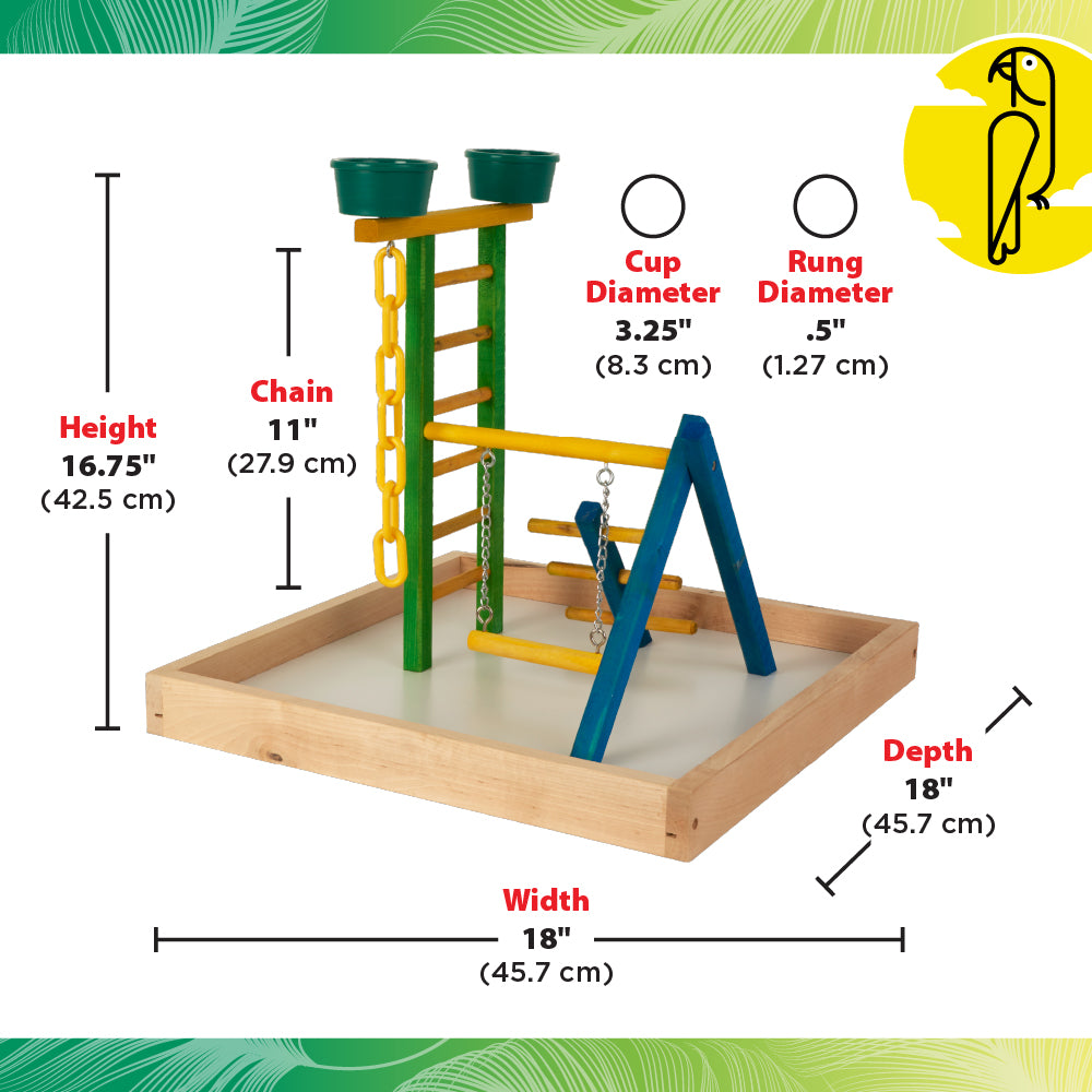 18" Junior Playground Bird Perch with Cups