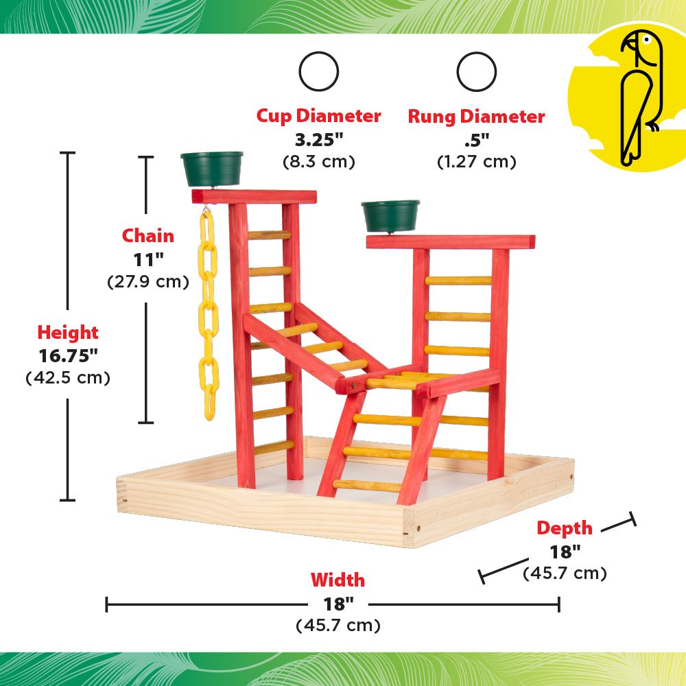 18" Junior Playland Bird Perch with Cups