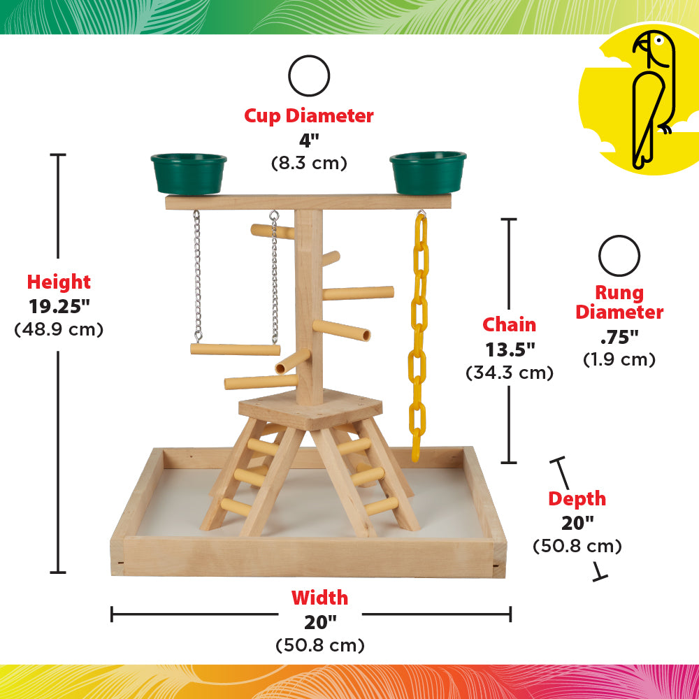 20" Pyramid Playland Bird Perch with Cups