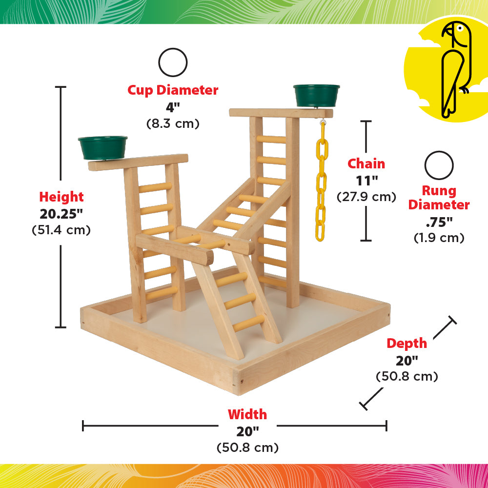 20" Playland Bird Perch with Cups