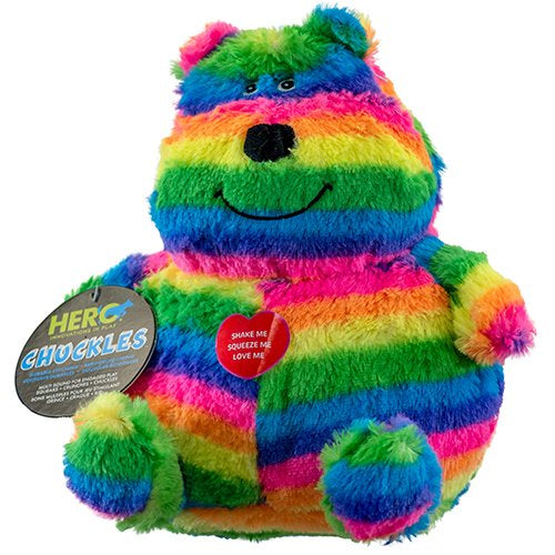 Hero Chuckles Bellies Plush Rainbow Bear with 3-in-1 Squeaker Caitec