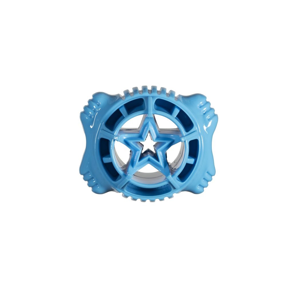 Blue small treat chewing rubber bone ball for dogs