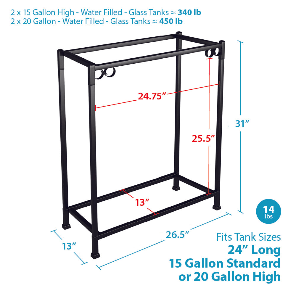 TitanEze 15 Gal Tank or 20 Gal High Aquarium Stand dimensions