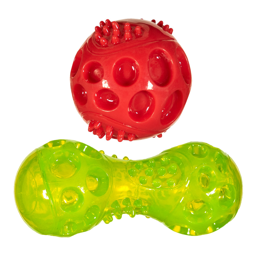 Chase 'n Chomp Squeak and Light Up Ball and Dumbbell Dog Toy, Mental & Physical Stimulation, 2 Pack