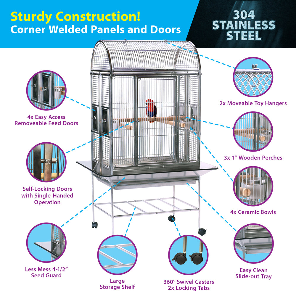 Folding Stainless Steel Mission Bird Cage