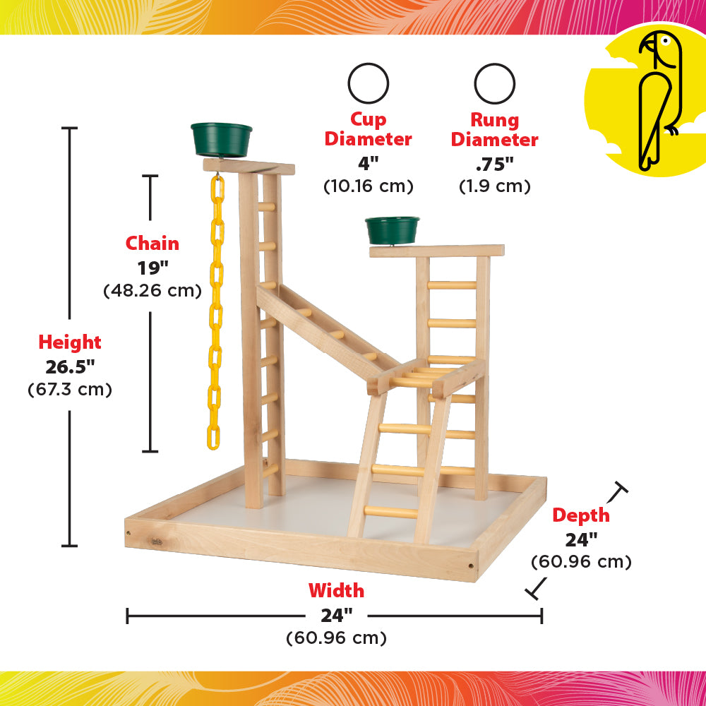 24" Playland Bird Perch with Cups