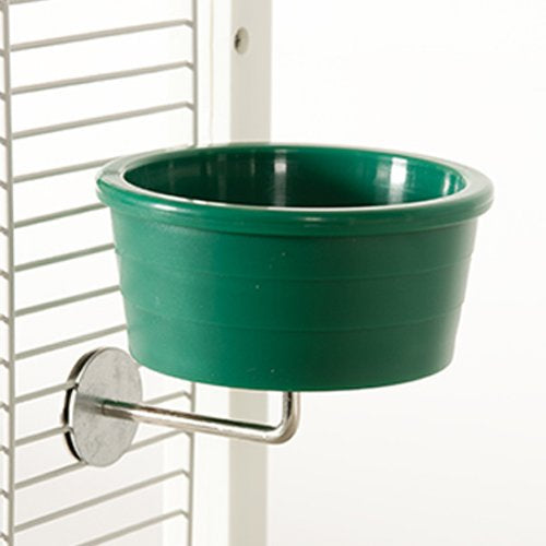 Large plastic cup with stainless hardware for bird food