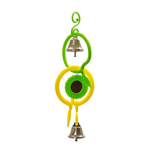 Small Hanging Mirror Ring bird toy with colorful links, mirror, and bells