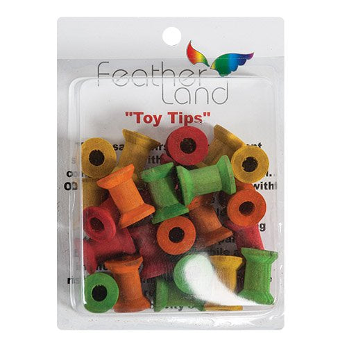 Multi-colored wood spools for DIY bird toys