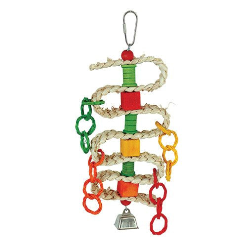 Braided spools and blocks toy for birds